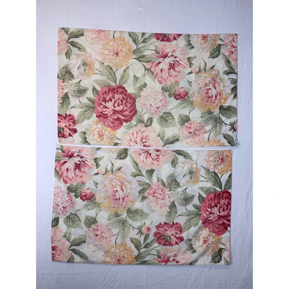 Vtg 90s Cannon Floral Pillowcases Cotton Poly Blend Floral Standard Set of 2‎